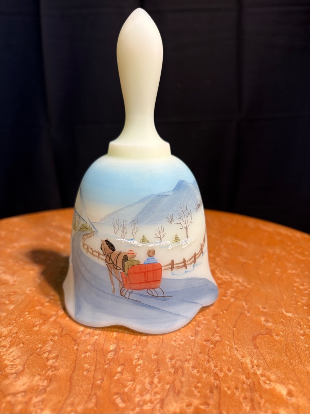 VTG 1980 Fenton Uranium Custard Glass Christmas Bell SIGNED Dane Fredrick GLOWS!